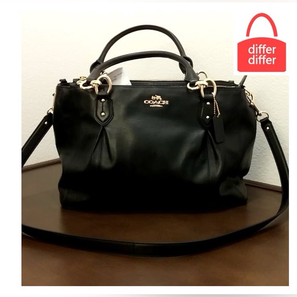 Coach Colette Carryall Black Leather Satchel Bag